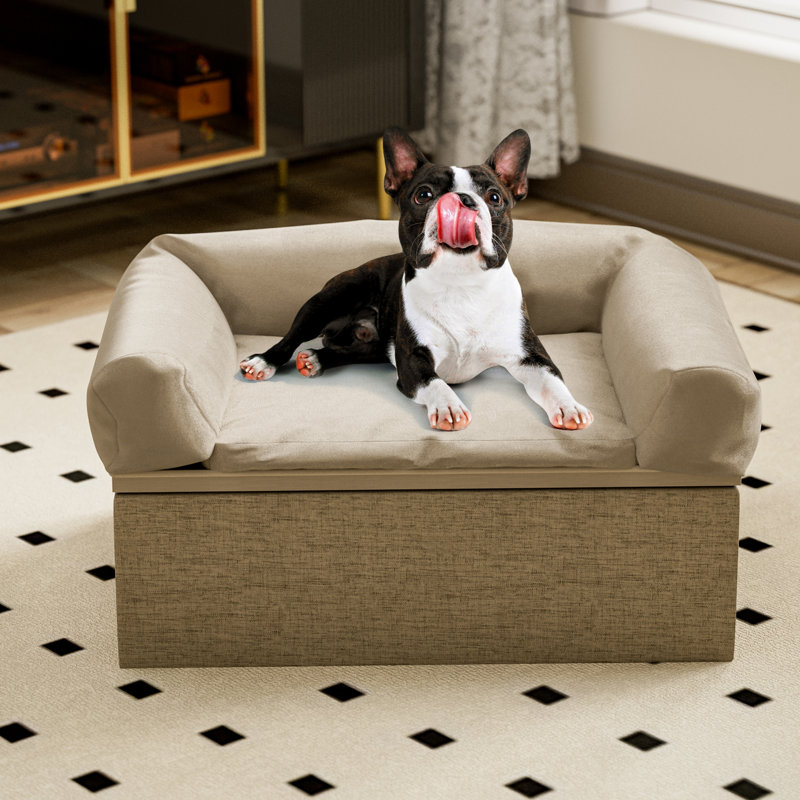 Modern Linen Fabric Elevated Pet Bed Sofa for Small and Medium Dogs - Brown